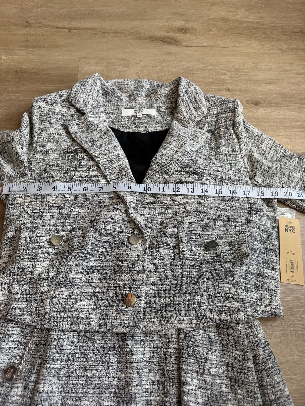 Madden NYC Dress and Jacket Set Tweed Gray SZ L Juniors - Picture 5 of 10